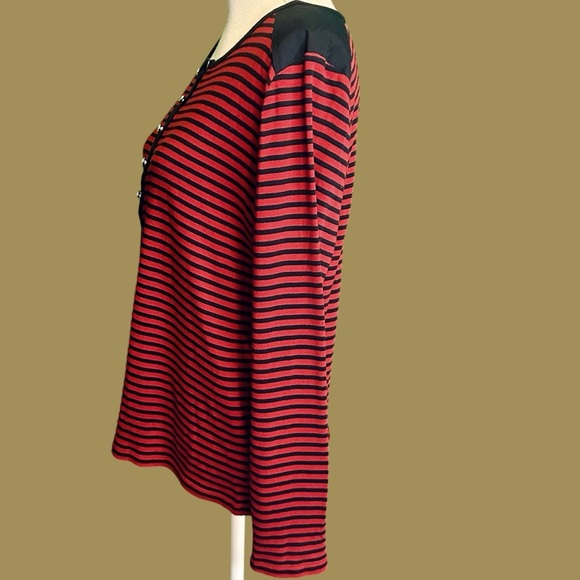Lauren Ralph Lauren Vintage Red & Black Striped Cotton Button Detailed Shirt XL - Picture 6 of 12